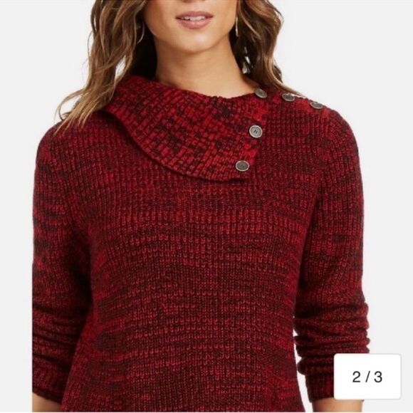 Style & Co Women's Envelope-Neck Sweater Red Size PM Petite M 8-10 - Picture 2 of 9